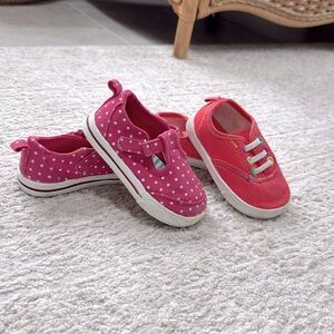 2 Pr.Garanimal Toddler Girl's Pink Polka-Dot, Coral Sneakers-Size 4- Gently Worn